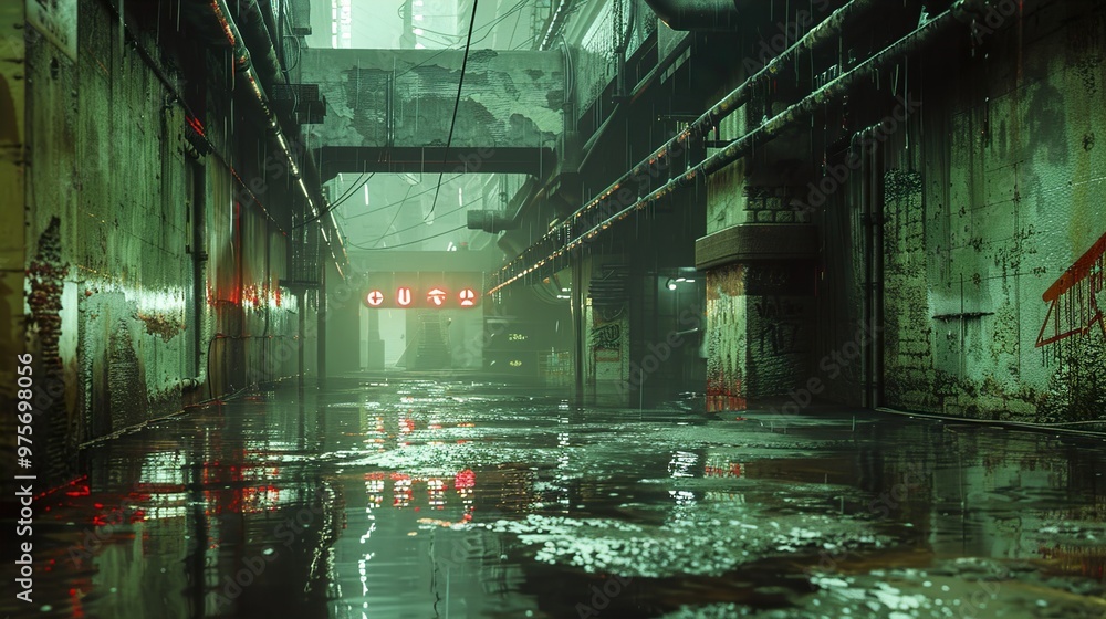 Rainy Alleyway in a Futuristic City Rainy Alleyway in a Futuristic City