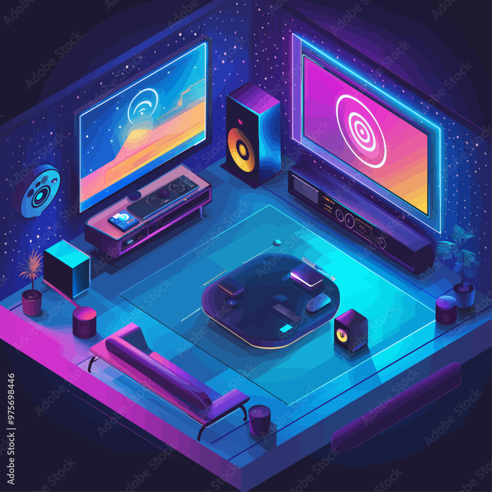 Isometric Home Theater Room with TV and Sofa Isometric Home Theater Room with TV and Sofa