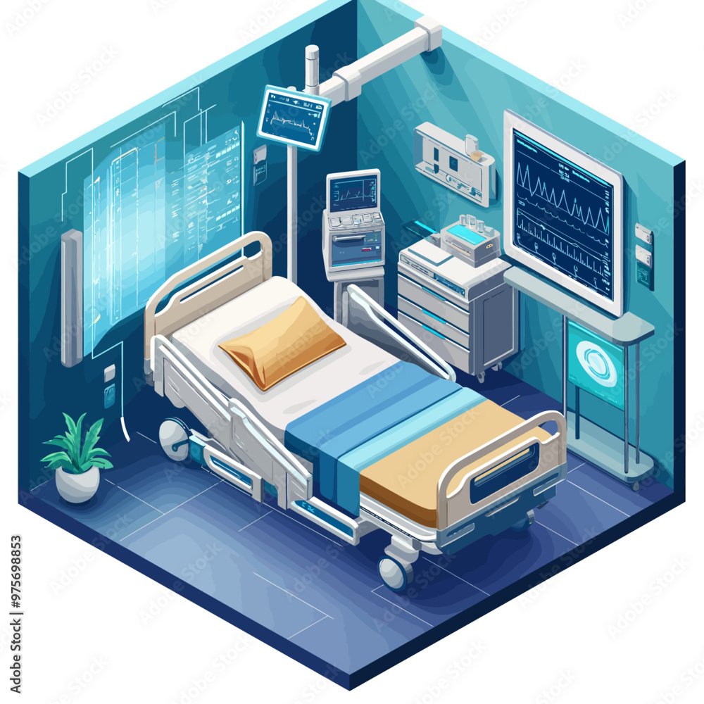 Isometric Hospital Room Smart Technology Vector Illustration Isometric Hospital Room Smart Technology Vector Illustration