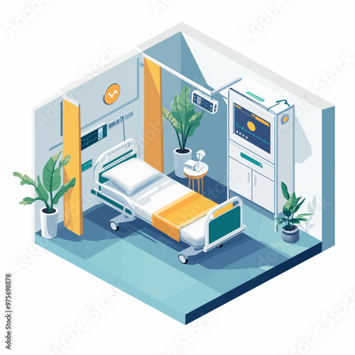 Isometric Hospital Room with Smart Technology