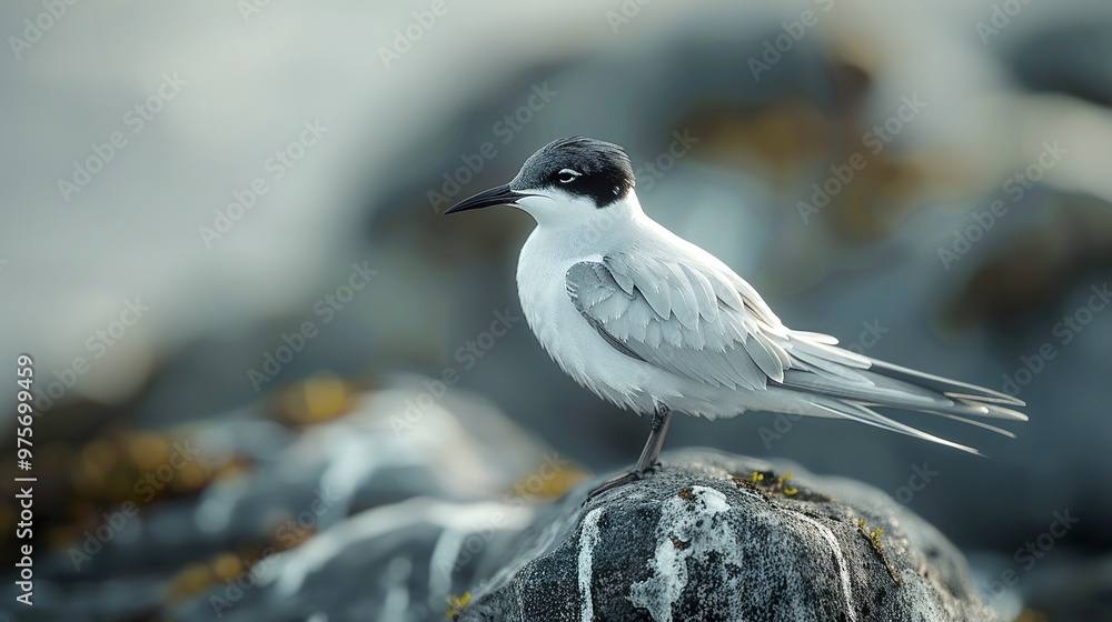 White Bird Perched on a Grey Rock White Bird Perched on a Grey Rock