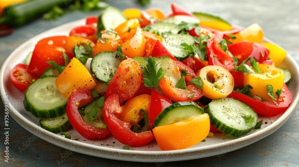 Fresh Mediterranean Salad with Colorful Vegetables and Herbs Fresh Mediterranean Salad with Colorful Vegetables and Herbs