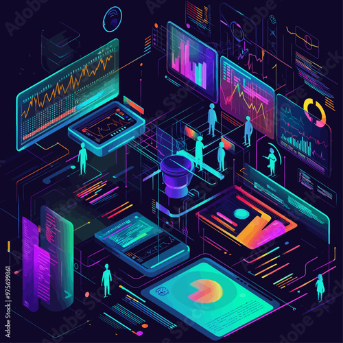 Isometric Patient Data Monitoring Illustration
