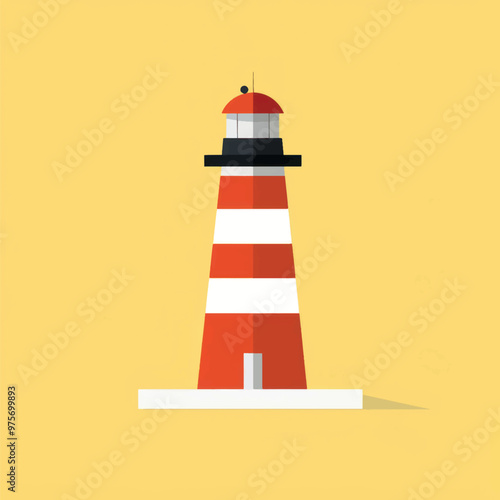 Minimalist red striped lighthouse illustration