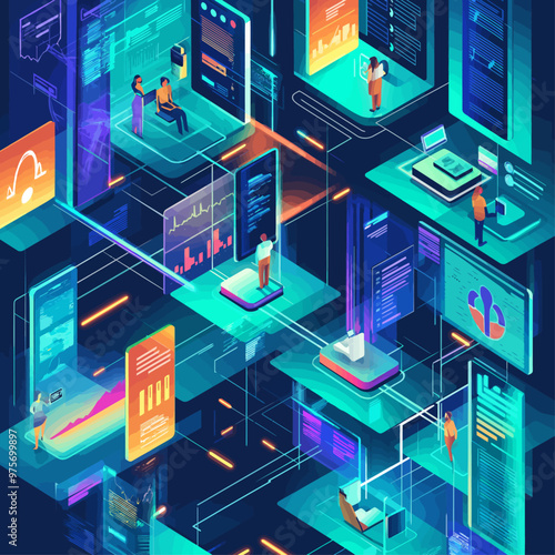 Isometric Patient Data Monitoring Illustration