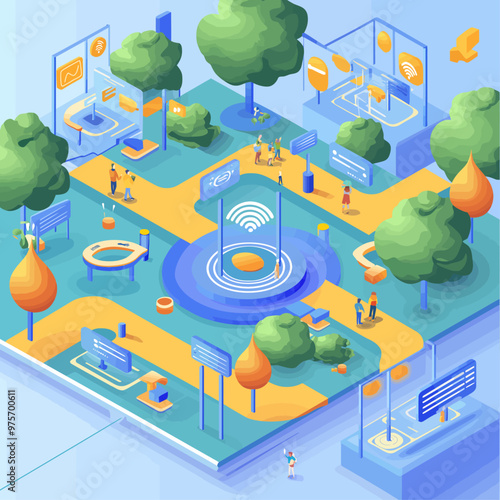 Public Free Wi-Fi Zones Isometric Illustration