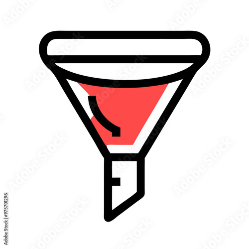 Funnel vector icon minimalist design, red and black colors, filtering concept
