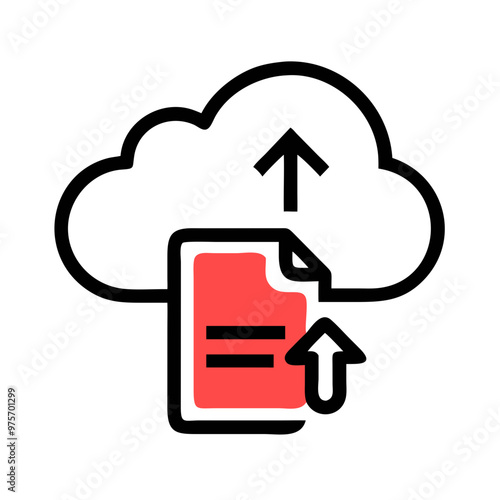File upload vector icon minimalist design, red and black colors, cloud storage concept
