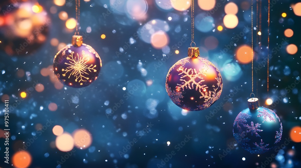 A surreal Christmas festival with floating lights, abstract snowflakes, and vibrant ornaments glowing in the night sky A surreal Christmas festival with floating lights, abstract snowflakes, and vibrant ornaments glowing in the night sky