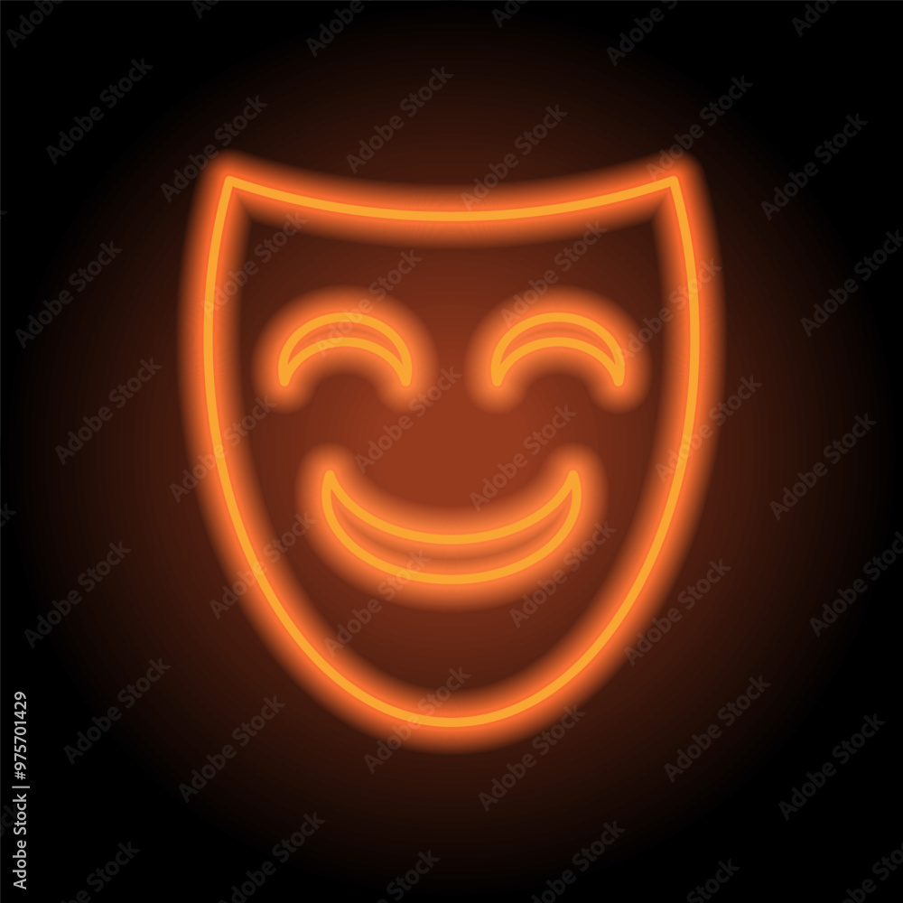 Mask simple icon vector. Flat design. Orange neon on black background Mask simple icon vector. Flat design. Orange neon on black background
