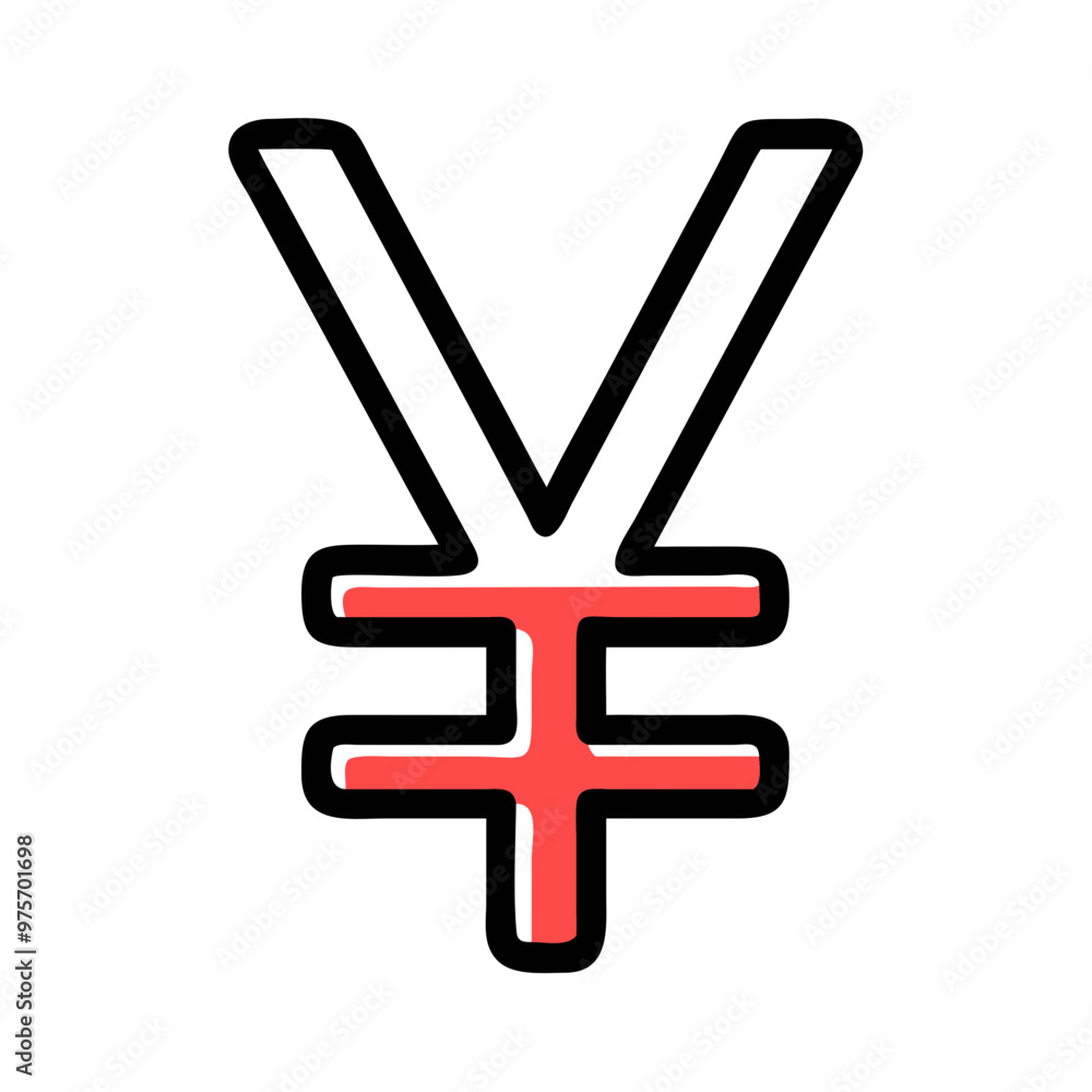 Obraz premium Yen sign vector icon illustration in red and black for currency concept 