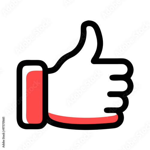 Thumb up vector icon illustration in red and black for approval concept
