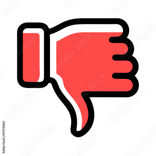Thumb down vector icon illustration in red and black for disapproval concept
