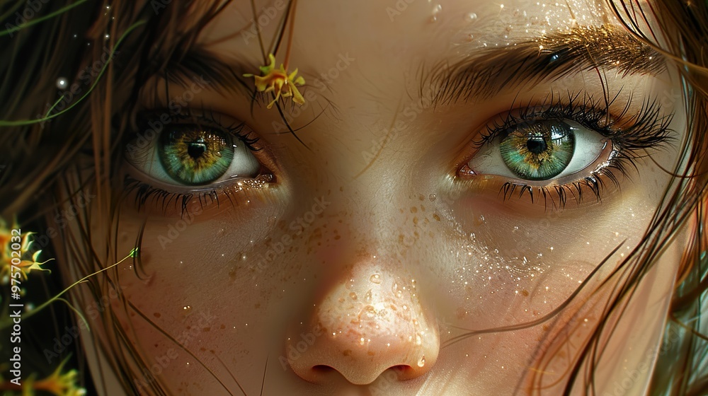 Close-up Portrait of a Woman with Green Eyes and Freckles Close-up Portrait of a Woman with Green Eyes and Freckles