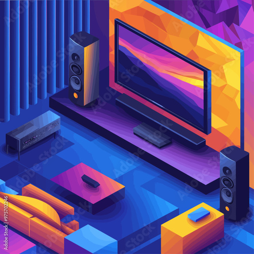 Isometric Smart Home Entertainment System Vector Illustration