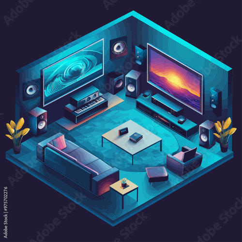 Isometric Smart Home Entertainment System