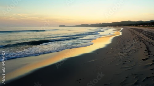 Wallpaper Mural Tides on the pristine sandy beach in golden hour sunset Torontodigital.ca