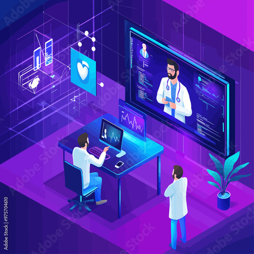 Virtual Telehealth Consultation Isometric Illustration