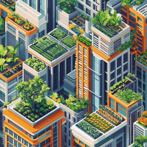 Isometric Urban Farm Community Garden