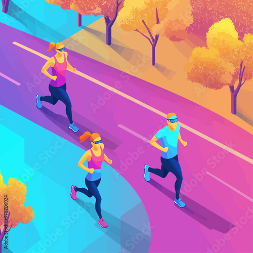 Isometric Wearable Tech Jogging Illustration