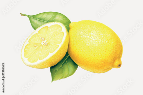 Fresh juicy lemons with leaves
