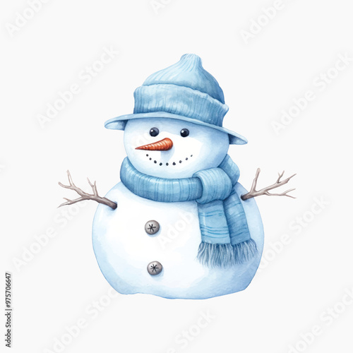 Cute snowman with blue accessories