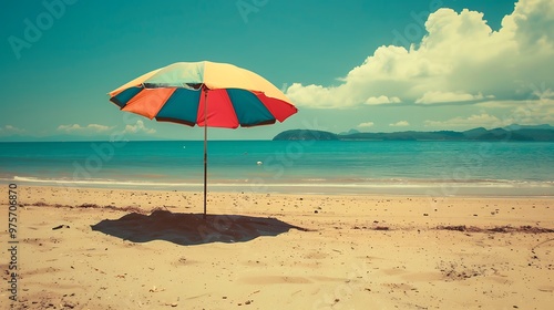 Colourful umbrella on the beach retro style