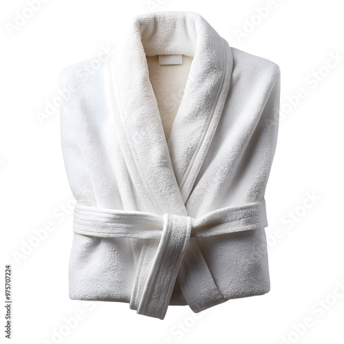 Clean White Bathrobe Folded Neatly - Isolated on White