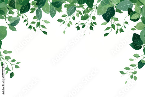Green leaves border white background