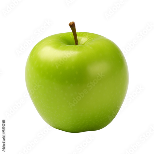 Single Green Apple Isolated On Transparent Background With Shiny Skin