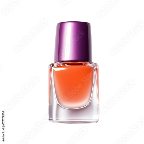 Orange Nail Polish Bottle with Purple Cap On A Transparent Background