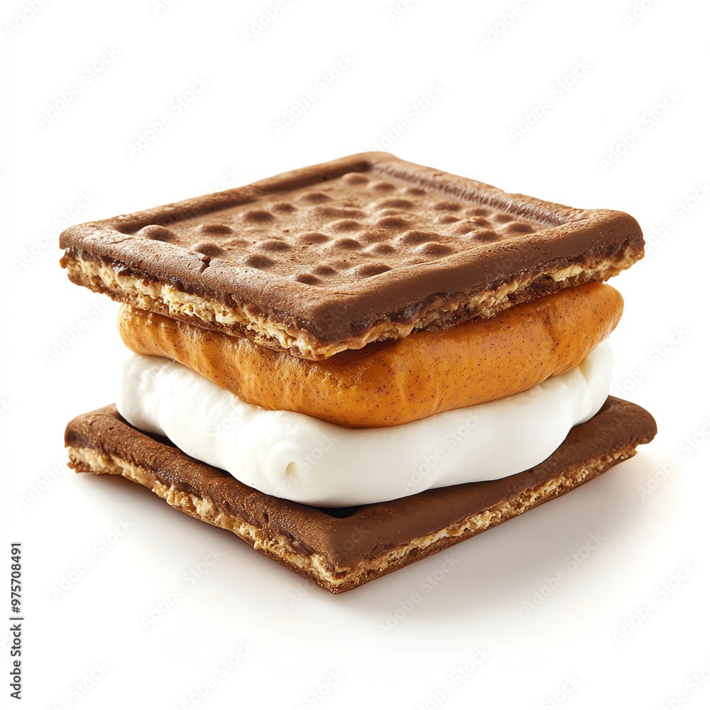 A s'more with a pumpkin spice marshmallow, Halloween theme, festive and cozy, isolated on white background A s'more with a pumpkin spice marshmallow, Halloween theme, festive and cozy, isolated on white background