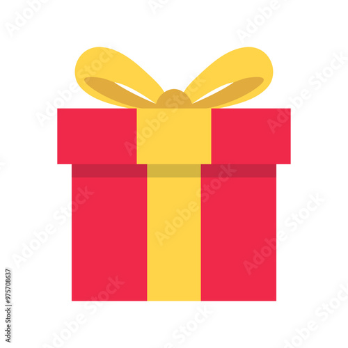 Red gift box icon. Colorful birthday present with ribbon vector illustration