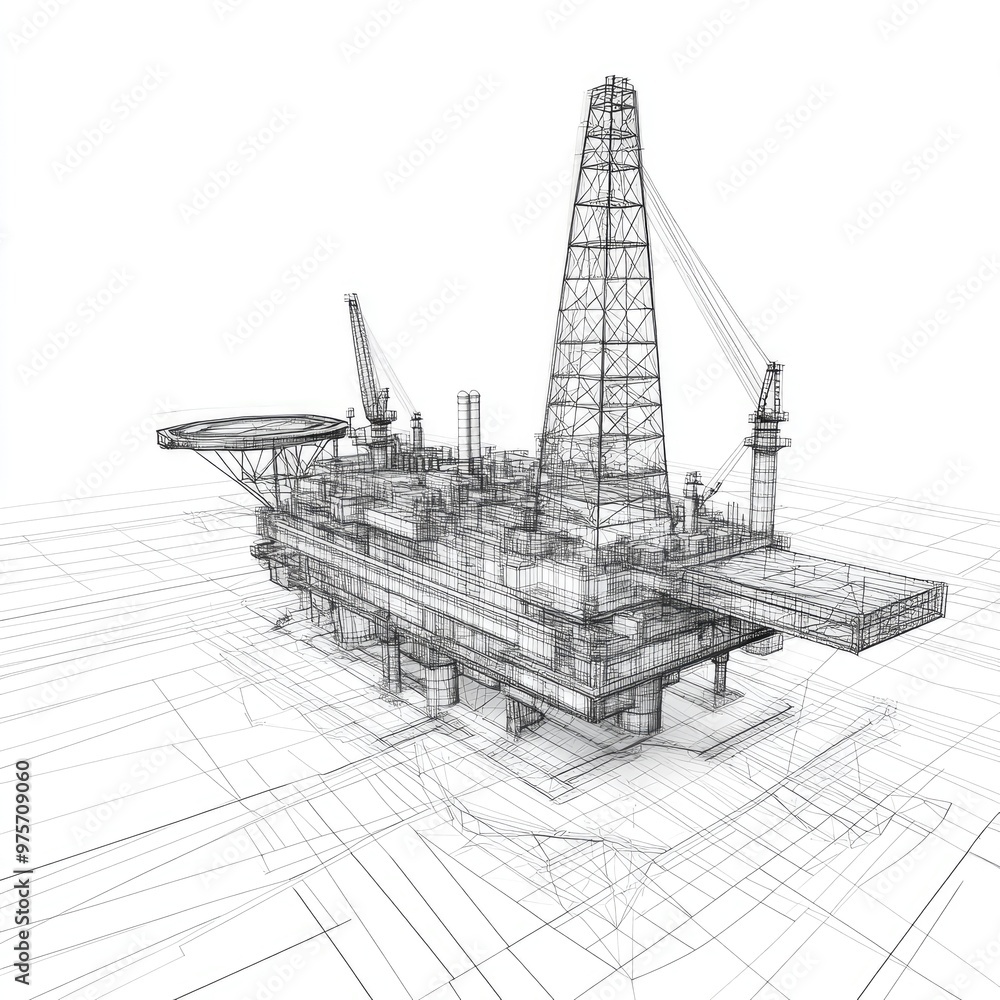 Wireframe illustration of an offshore oil rig. Wireframe illustration of an offshore oil rig.