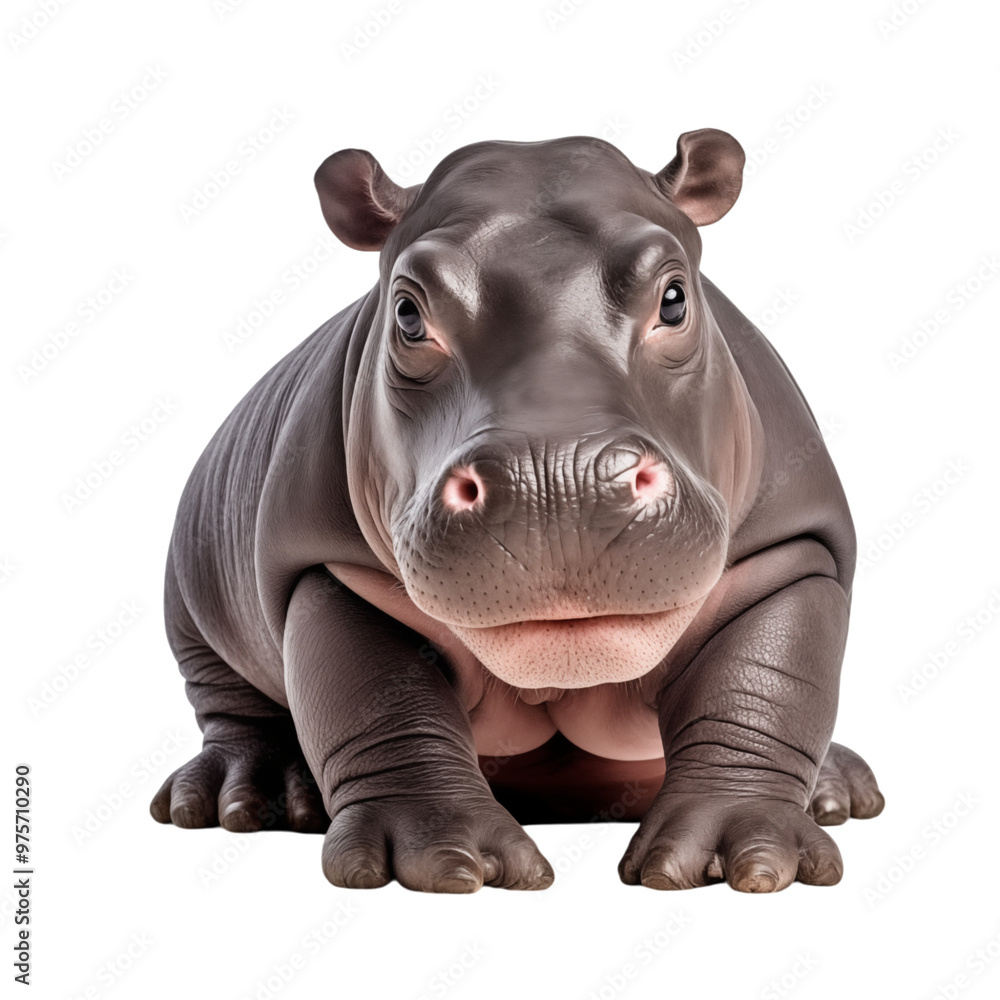 Close-Up Of A Baby Hippopotamus Resting On A Transparent Background Close-Up Of A Baby Hippopotamus Resting On A Transparent Background