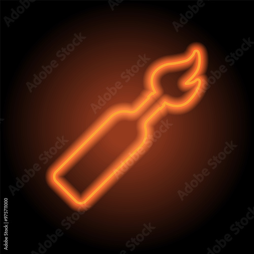 Molotov cocktail simple icon. Flat design. Orange neon on black background