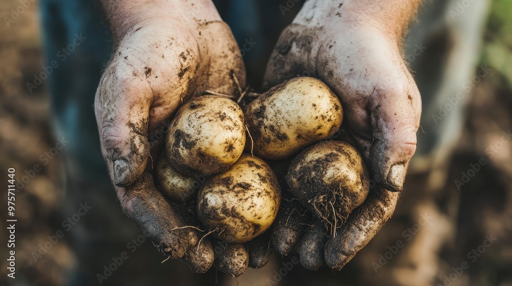 Close-up of Mud-Covered Hands Holding Potatoes Close-up of Mud-Covered Hands Holding Potatoes