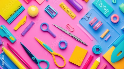 Colorful School Supplies on a Pink Background