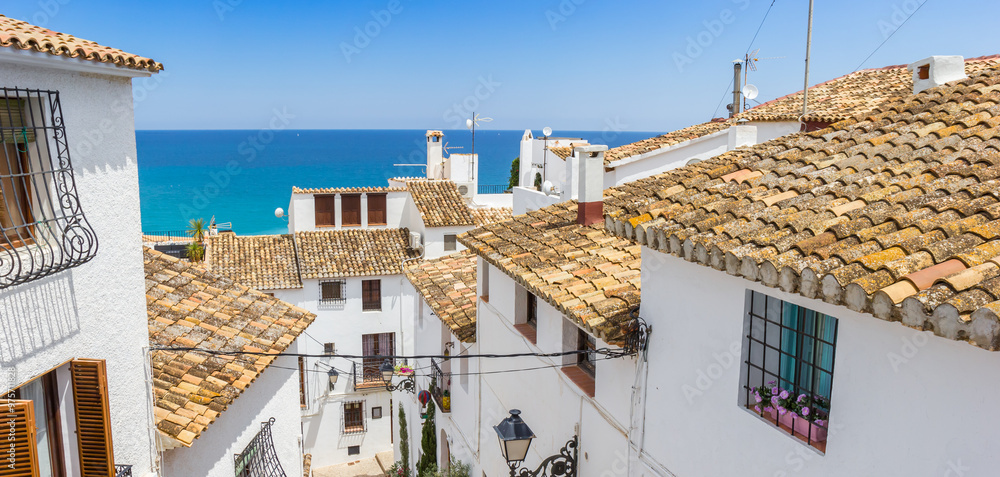 Panorama of white houses at the mediterranean sea in Altea, Spain