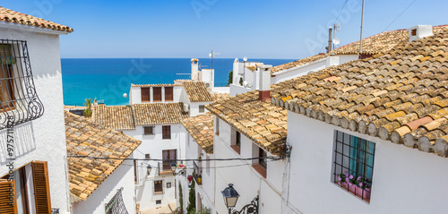Obraz na płótnie Panorama of white houses at the mediterranean sea in Altea, Spain w salonie