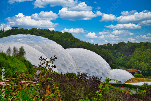 Geodesic Domes in a Lush Landscape at Eden Project in Cornwall, UK