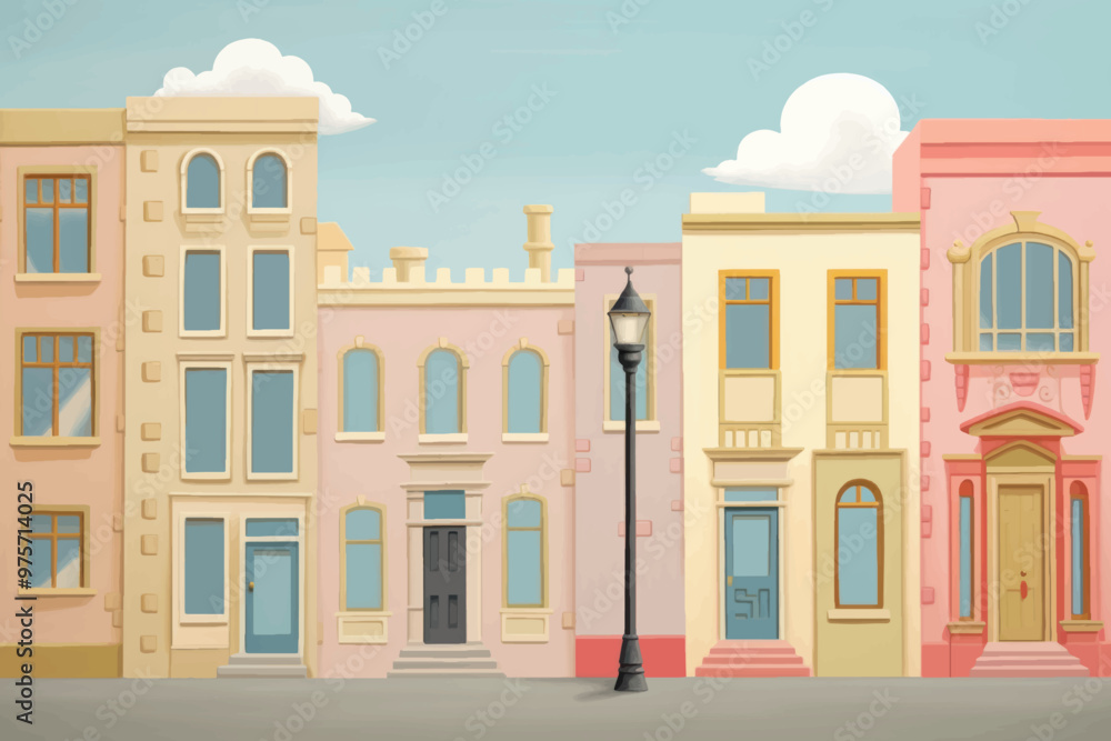 Naklejka premium Colorful urban street architecture illustration