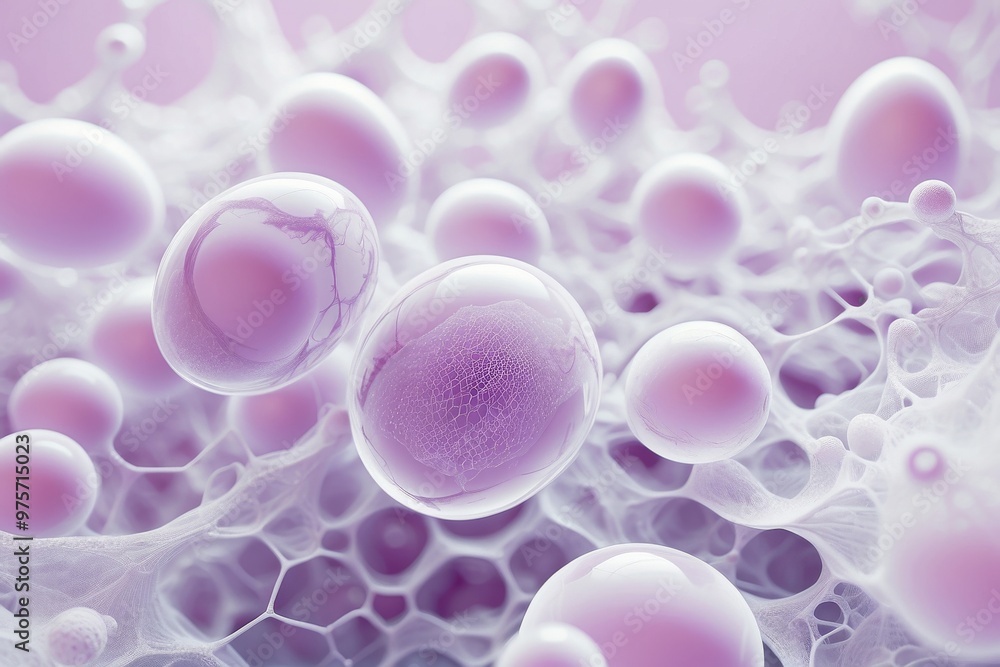 A illustration of cells in a pinkish environment A illustration of cells in a pinkish environment