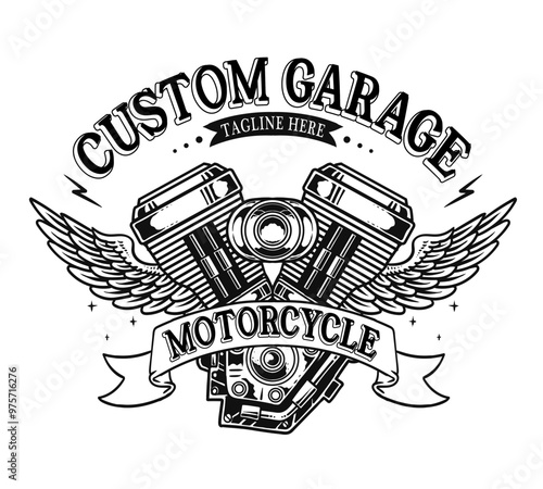 Vintage motorcycle logo emblem vector isolated. V twin engine logo. monochrome label. vector EPS 10