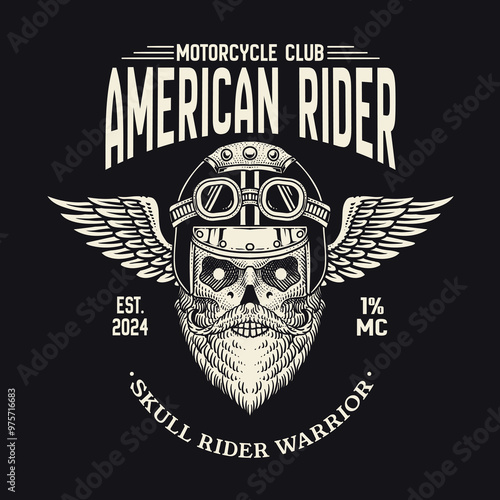 Vintage bikers emblem with skull head. motorcycle club logo. vector eps 10