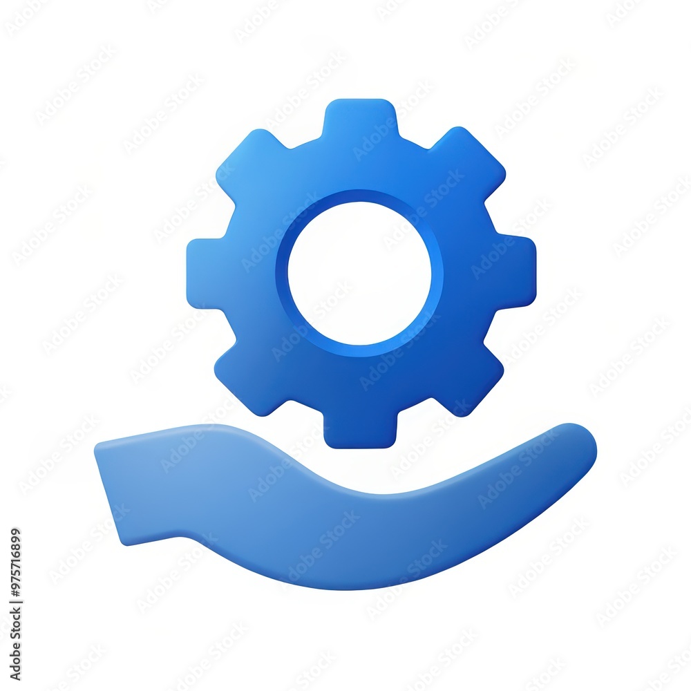 3D Blue Gear in Hand Icon Support Maintenance Technical Assistance 3D Blue Gear in Hand Icon Support Maintenance Technical Assistance