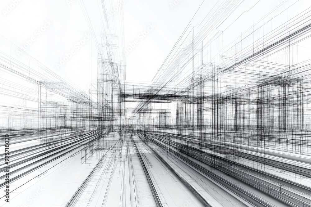 Wireframe view of transportation infrastructure in a bim model a detailed photography shot Wireframe view of transportation infrastructure in a bim model a detailed photography shot