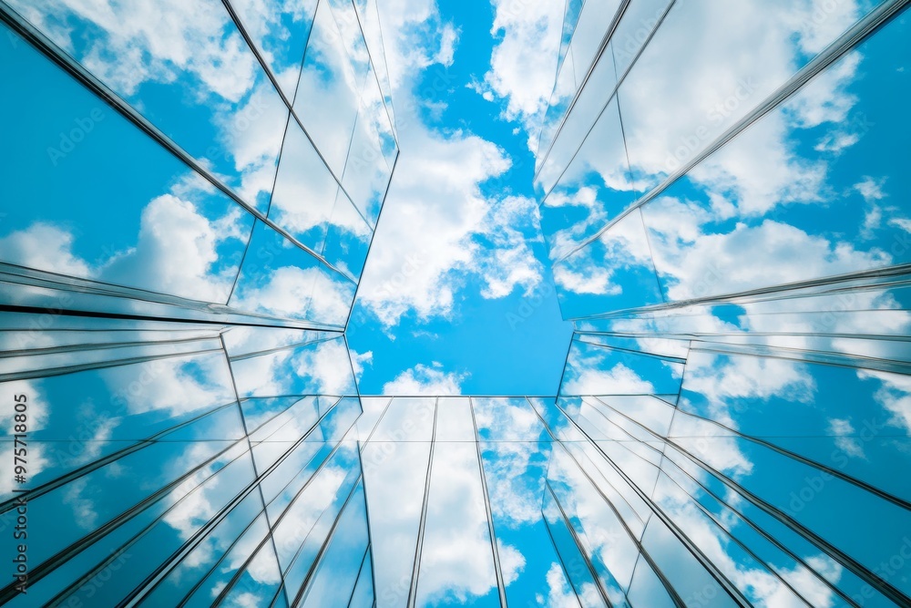 Bright blue sky and white clouds reflected in a large hanging mirror for web and ppt design Bright blue sky and white clouds reflected in a large hanging mirror for web and ppt design