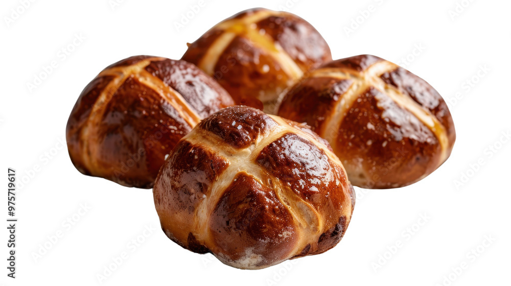 Baked hot cross buns on transparent background Baked hot cross buns on transparent background