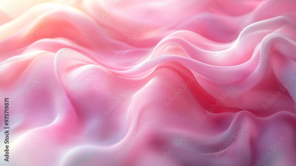 Obraz premium Showcases a close-up view of soft, flowing pink silk fabric with delicate folds and a gentle sheen